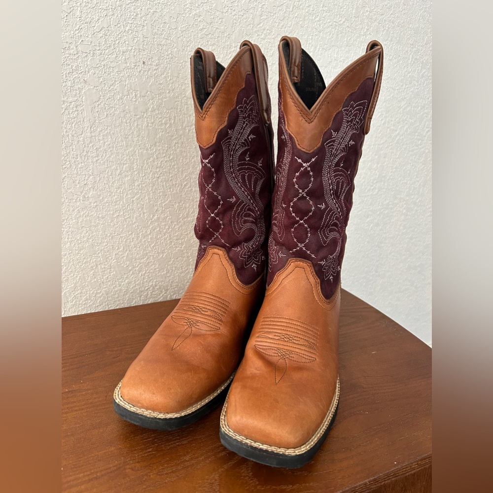 Durango Mustang Square Toe Leather Boots Plum Size 9